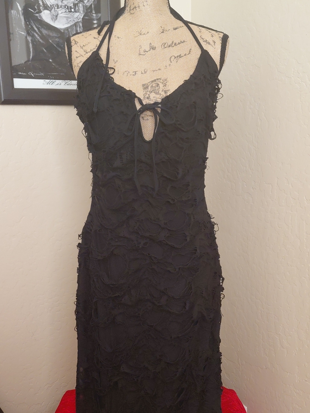 DOLLSKILL WIDOW XXL Black Textured Halter Midi Dress - Women's Evening Dress